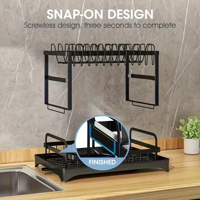 2-Tier Dish Drying Rack with Detachable Drainer & Utensil Holder f