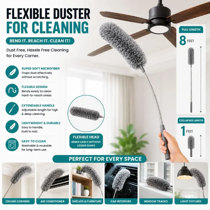 Telescopic Electrostatic Feather Duster – Extendable Dust Cleaning Tool for Ceilings & Hard-to-Reach Areas