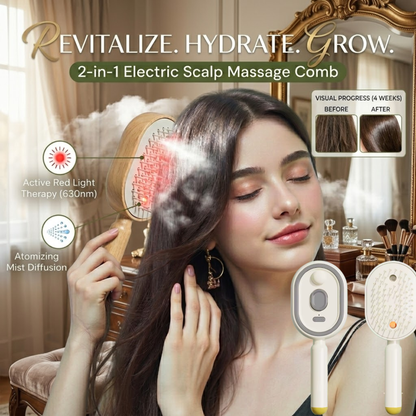 2-in-1 Electric Scalp Massage Comb – Red Light & Atomizing Hair Care Comb
