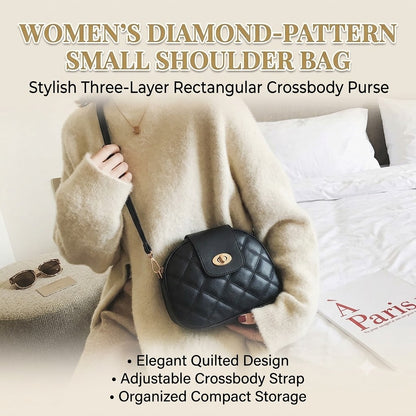 Women's Diamond-Pattern Small Shoulder Bag – Stylish Three-Layer Rectangular Crossbody Purse